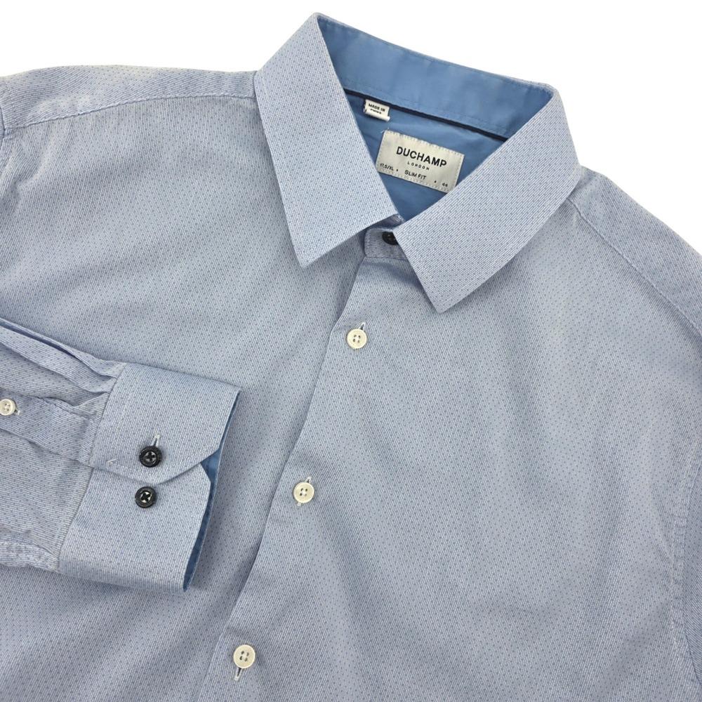 Duchamp London Mens‎ Slim Fit Blue Micro Pattern Button Up Shirt XL 17.5 44